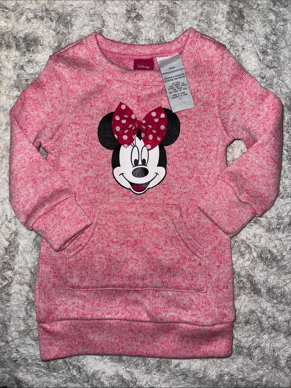 2T vintage Disney Pink Minnie Mouse Pullover Hoodie Dress for Kids